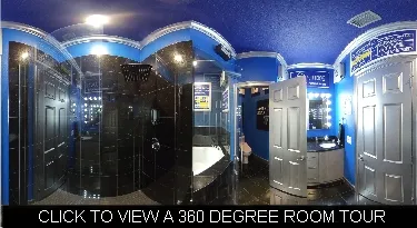 game show themed bathroom with granite floors