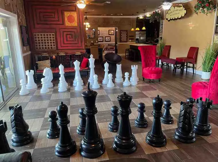 Larger-than-life giant board games at a rental house
